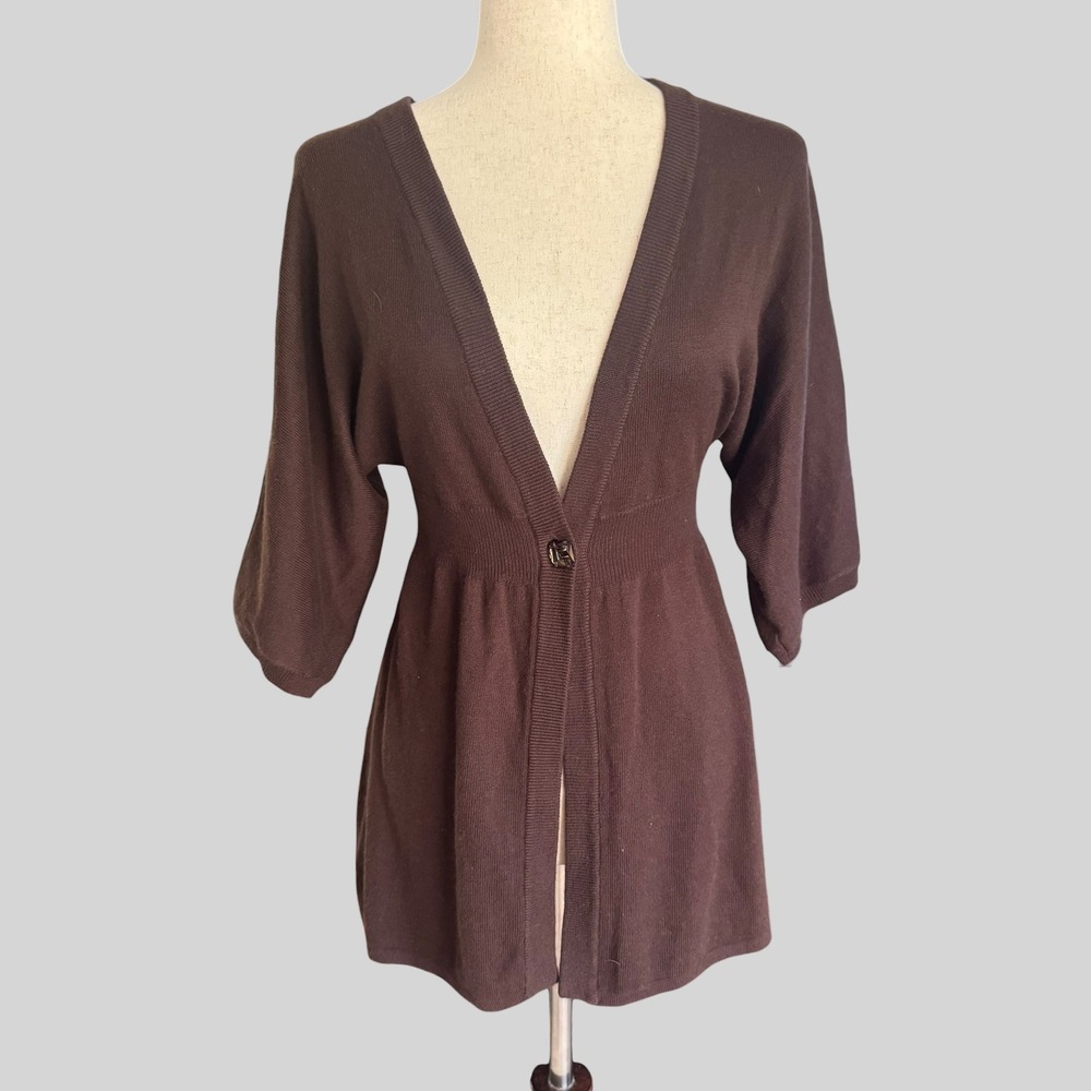 Guess Brown Empire Waist Cardigan Wool Cashmere Blend Babydoll M Y2K VTG Earthy